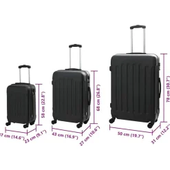 vidaXL Maleta con cerradura 3 pcs 50 x 31 x 78 cm Plástico ABS Negro Hot