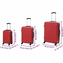 vidaXL Maleta con cerradura 3 pcs 50 x 31 x 78 cm Plástico ABS Rojo New