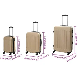vidaXL Maleta con cerradura 3 pcs champán 50 x 31 x 78 cm Plástico ABS champ&aacute;n Discount