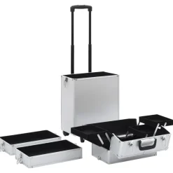 vidaXL Maletín trolley de maquillaje de aluminio Plateado Outlet