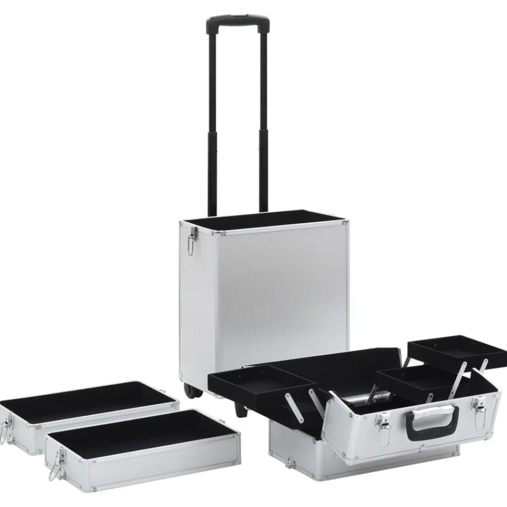 vidaXL Maletín trolley de maquillaje de aluminio Plateado Outlet