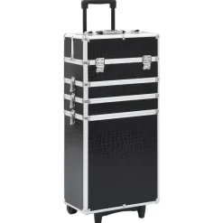 vidaXL Maletín trolley maquillaje aluminio negro estampado cocodrilo estampado de cocodrilo negro Outlet