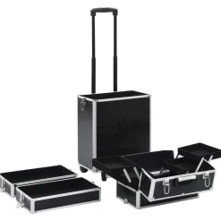 vidaXL Maletín trolley maquillaje aluminio negro estampado cocodrilo estampado de cocodrilo negro Outlet