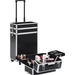 vidaXL Maletín trolley maquillaje aluminio negro estampado cocodrilo estampado de cocodrilo negro Outlet