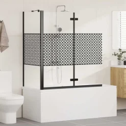 vidaXL Mampara de baño a rayas vidrio templado 120x68x130 cm Negro Discount