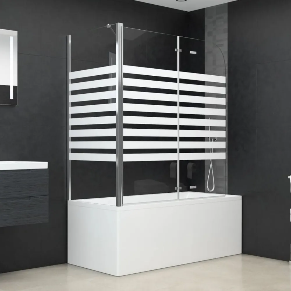 vidaXL Mampara de baño vidrio templado a rayas 120x68x130 cm Blanco Sale