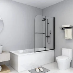 vidaXL Fontanería-Mampara de ducha plegable 2 paneles ESG negro 95x140 cm