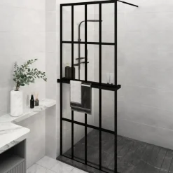 vidaXL Mampara ducha con estante vidrio ESG y aluminio negro 80x195 cm Transparente New