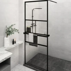 vidaXL Mampara ducha con estante vidrio ESG y aluminio 80x195 cm Negro New