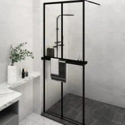 vidaXL Fontanería-Mampara ducha con estante vidrio ESG y aluminio negro 80x195 cm