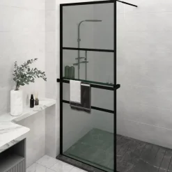 vidaXL Mampara ducha con estante vidrio ESG y aluminio 80x195 cm Negro