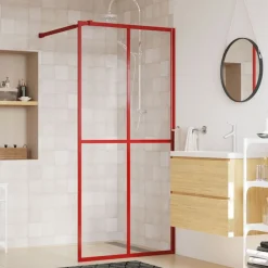 vidaXL Mampara puerta de ducha vidrio transparente ESG 100x195 cm Rojo Discount