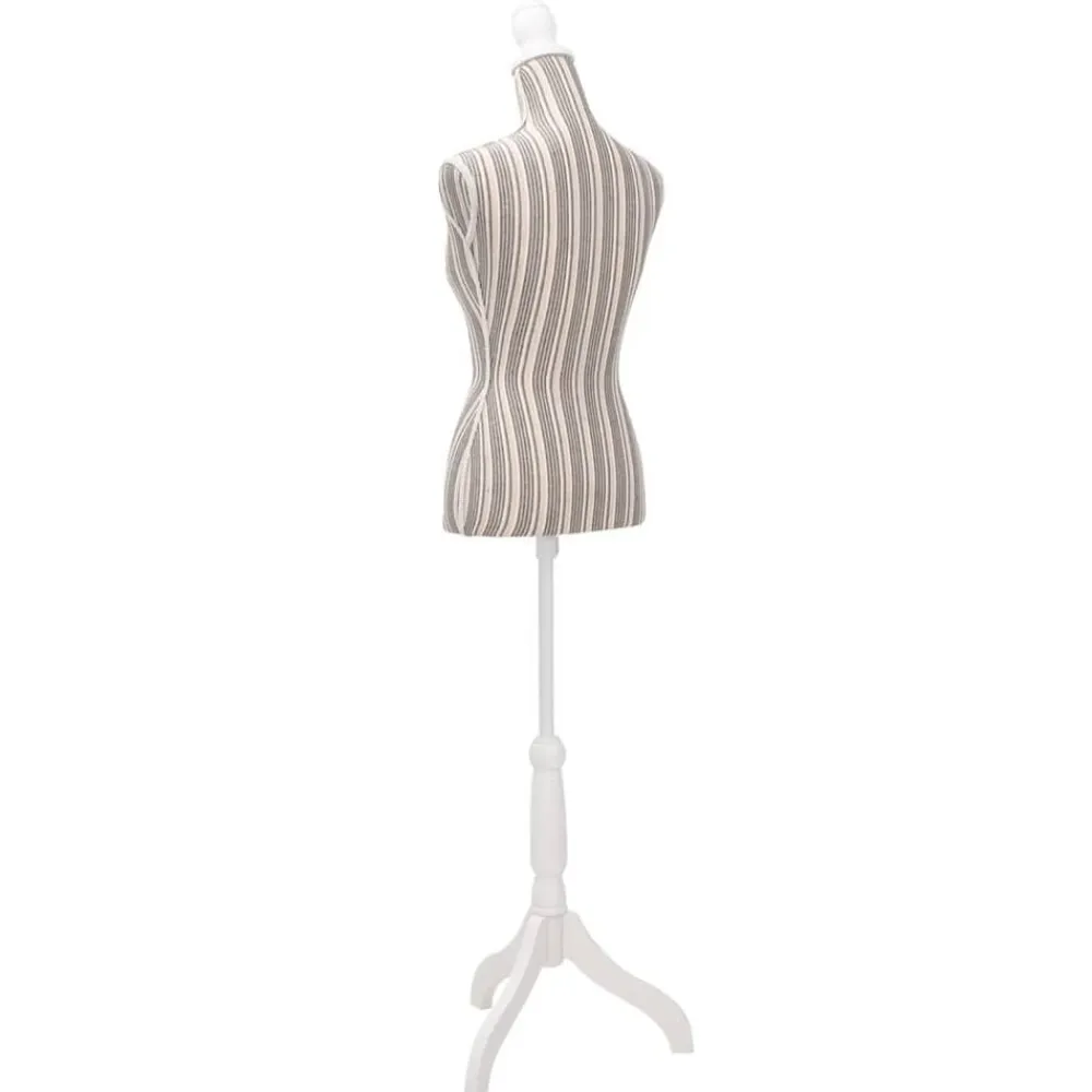 vidaXL Productos Del Hogar-Maniquí de busto de mujer algodón blanco con rayas
