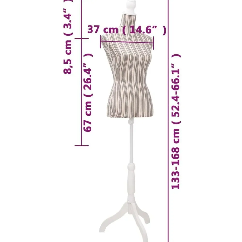 vidaXL Productos Del Hogar-Maniquí de busto de mujer algodón blanco con rayas