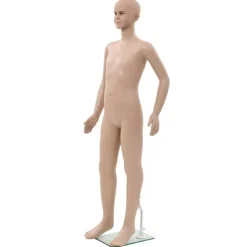 vidaXL Venta Al Por Menor-Maniquí de cuerpo entero de niño con base vidrio beige 140 cm