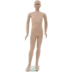 vidaXL Venta Al Por Menor-Maniquí de cuerpo entero de niño con base vidrio beige 140 cm