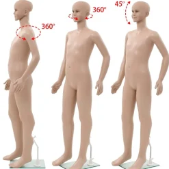 vidaXL Venta Al Por Menor-Maniquí de cuerpo entero de niño con base vidrio beige 140 cm