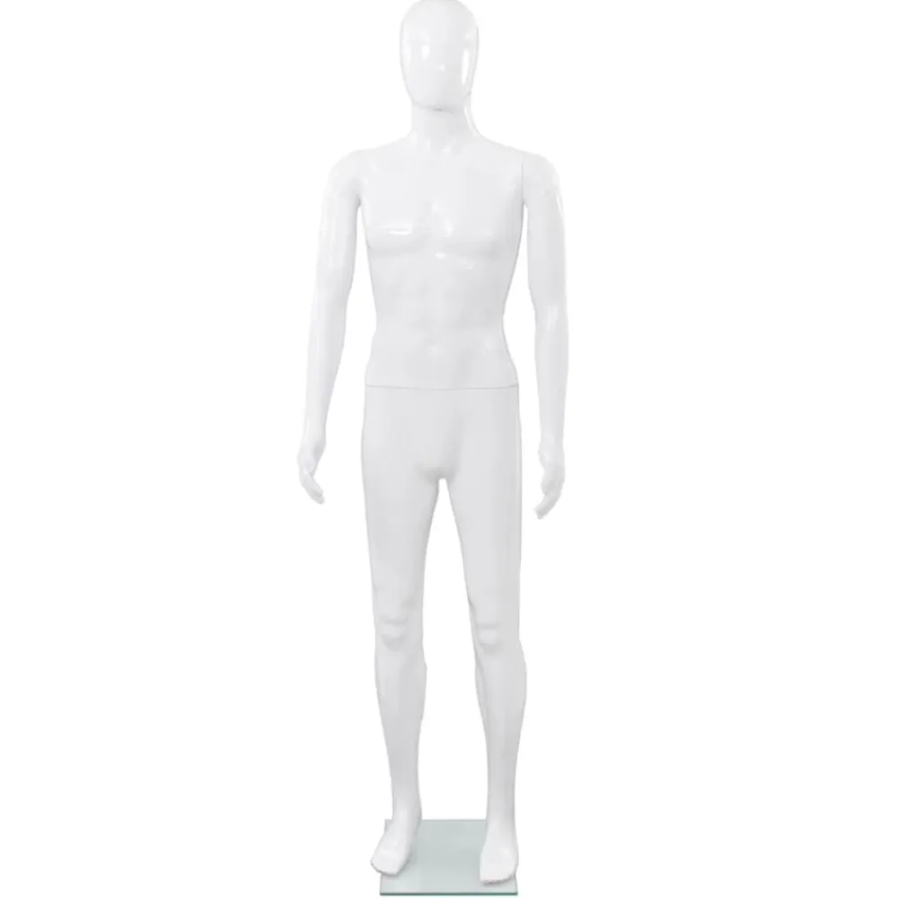 vidaXL Maniquí de hombre completo base vidrio brillante 185 cm Blanco Sale