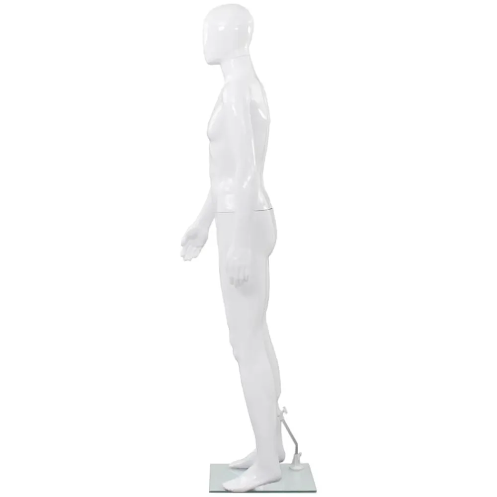 vidaXL Maniquí de hombre completo base vidrio brillante 185 cm Blanco Sale