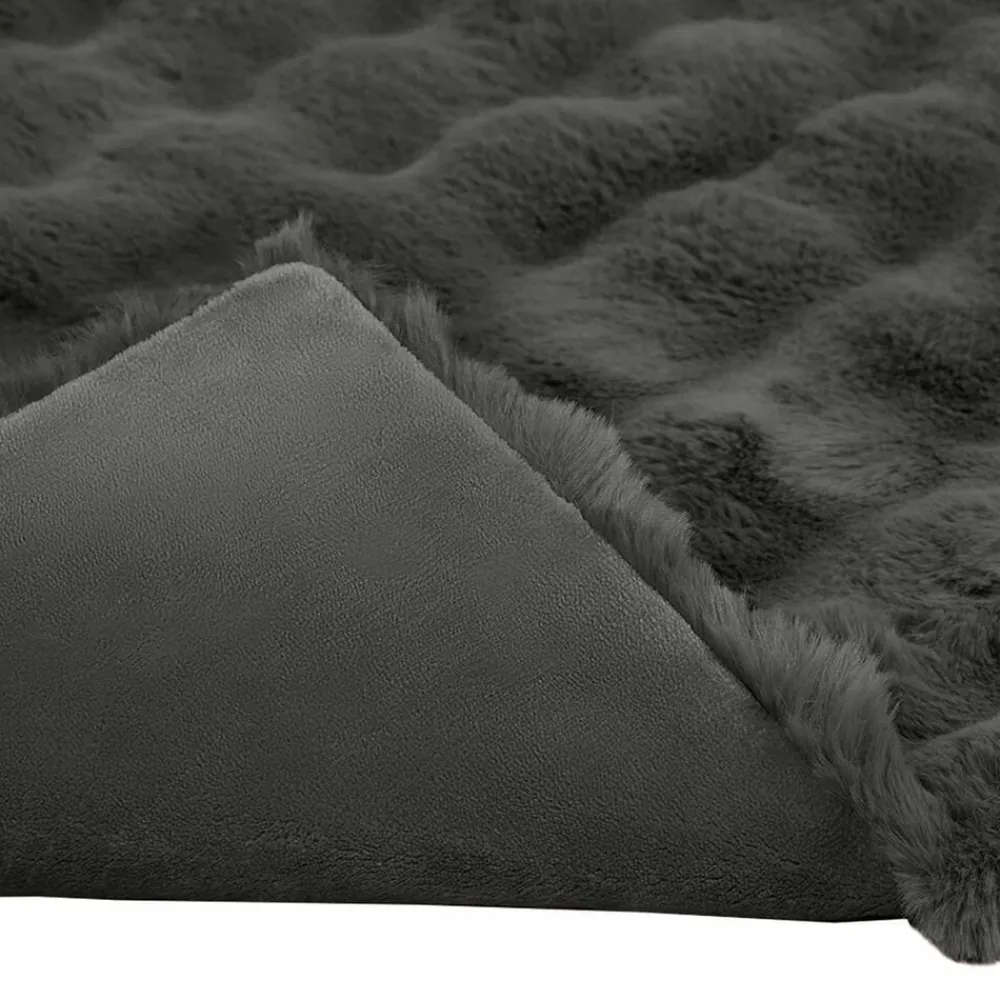vidaXL Manta antideslizante de sintética de conejo Olite Gris oscuro Online