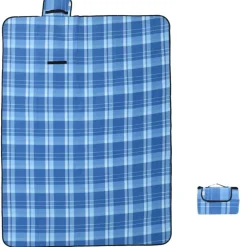 vidaXL Manta de picnic plegable de cuadros terciopelo 200x150 cm Azul