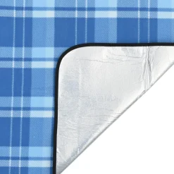 vidaXL Manta de picnic plegable de cuadros terciopelo 200x150 cm Azul