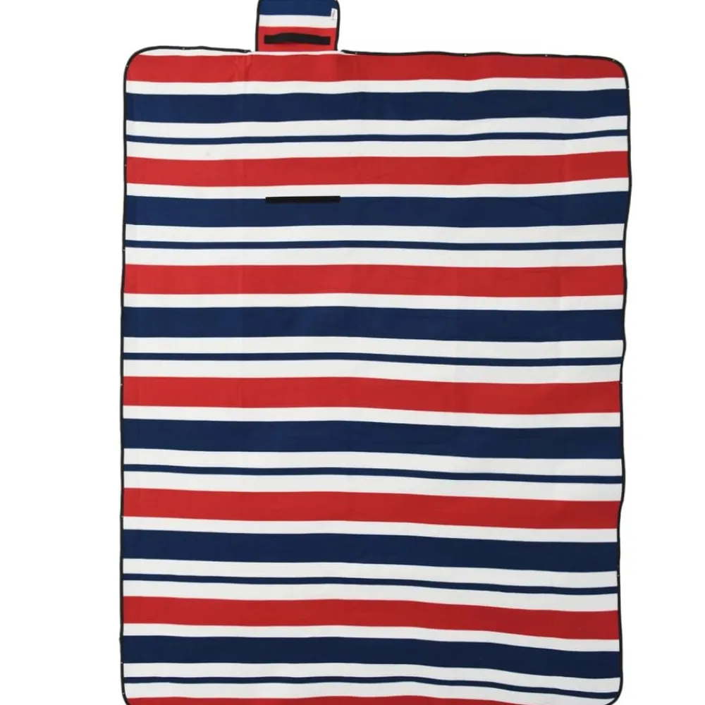 vidaXL Manta de picnic plegable terciopelo rayas azul 200x150 cm Rojo Sale