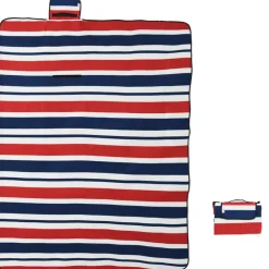 vidaXL Manta de picnic plegable terciopelo rayas azul 200x150 cm Rojo Sale