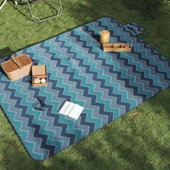 vidaXL Manta de picnic plegable terciopelo ondas azules 200x150 cm Azul oscuro Best