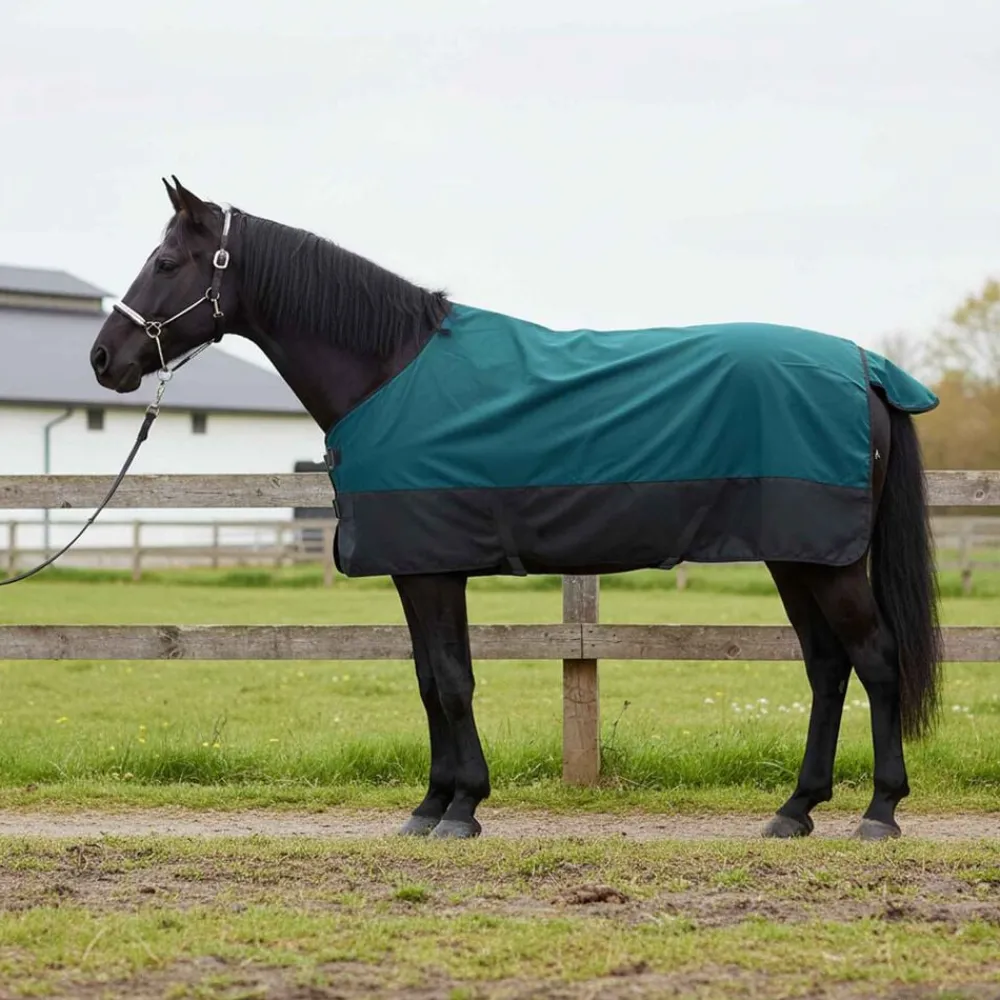 vidaXL Actividades Al Aire Libre-Manta para Caballo Verde Oscuro y Negro 75 cm Poliéster