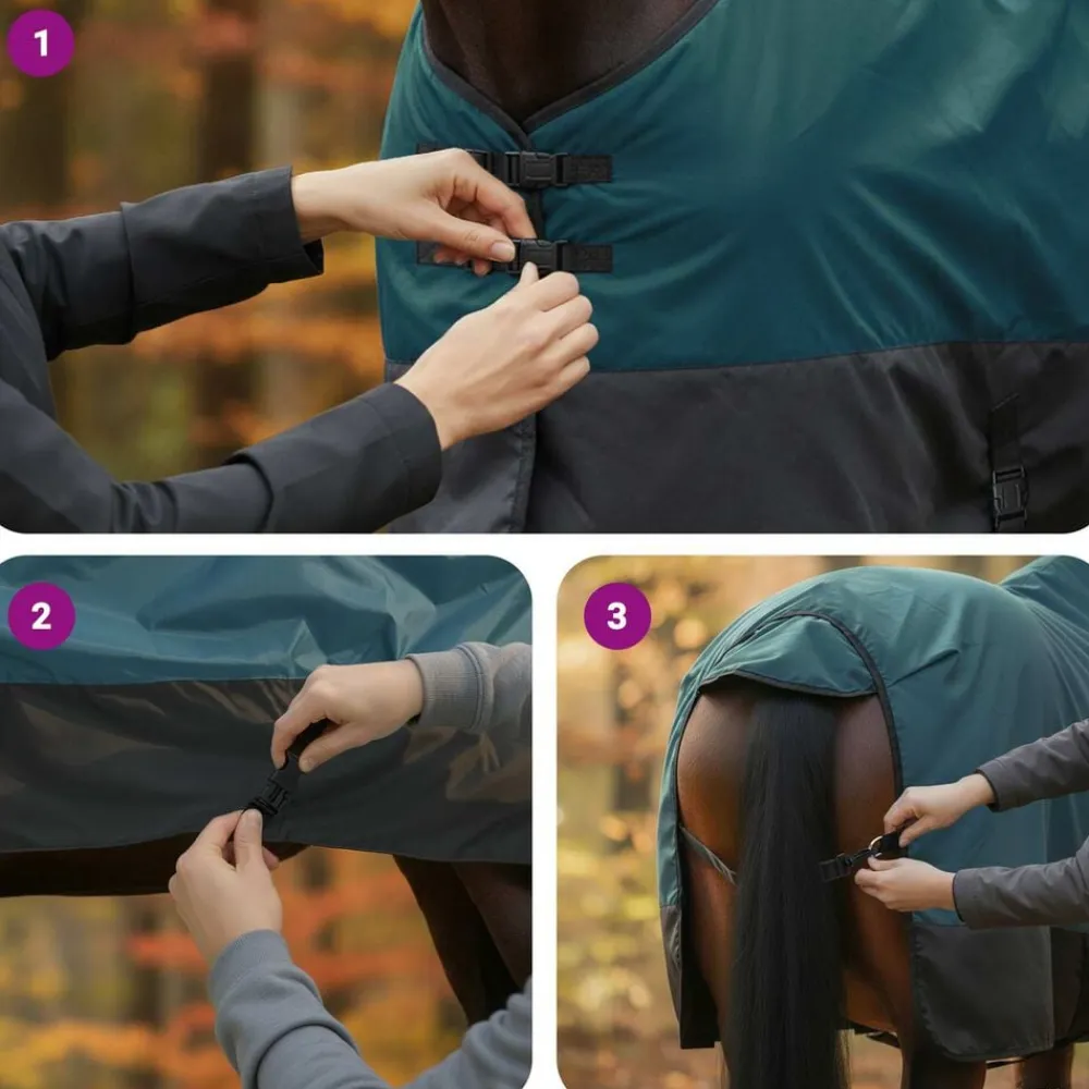 vidaXL Actividades Al Aire Libre-Manta para Caballo Verde Oscuro y Negro 75 cm Poliéster