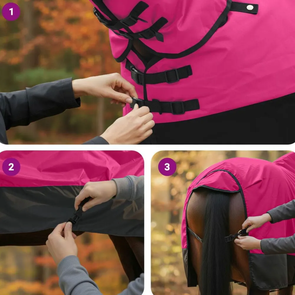 vidaXL Actividades Al Aire Libre-Manta para Caballo Rosa y Negro 75 cm Poliéster
