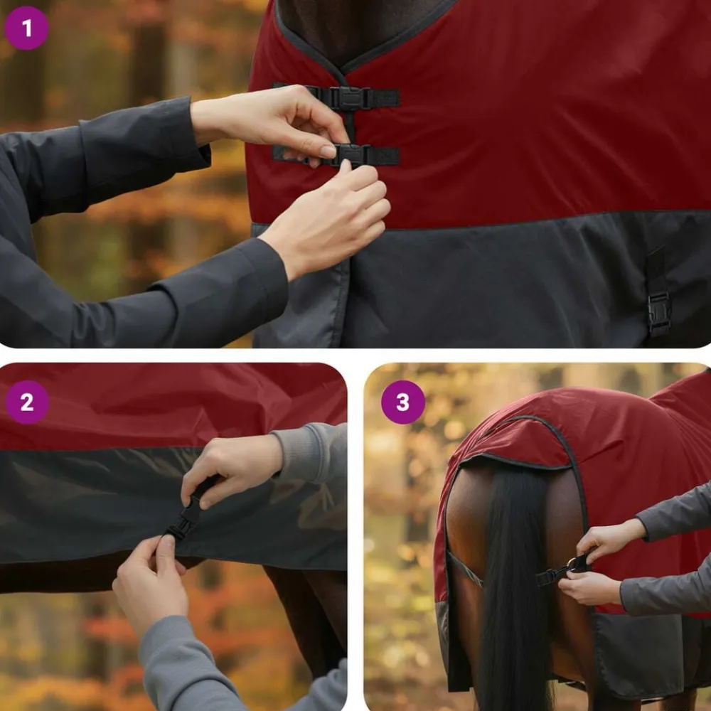 vidaXL Manta para Caballo Verde Oscuro y Negro 75 cm Poliéster Borgoña y Negro Outlet