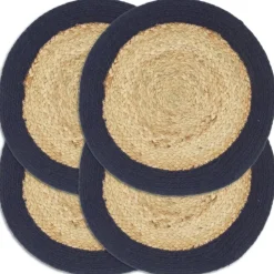 vidaXL Mantel individual redondo 4 uds yute algodón natural azul 38 cm Azul marino New