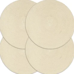 vidaXL Manteles individuales redondos 4 uds algodón natural liso 38 cm Marr&oacute;n Best