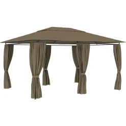 vidaXL Marquesina de jardín con cortinas gris taupe 4x3 m 180 g/m² Taupé Hot
