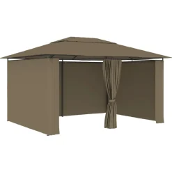 vidaXL Marquesina de jardín con cortinas gris taupe 4x3 m 180 g/m² Taupé Hot