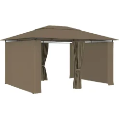 vidaXL Marquesina de jardín con cortinas gris taupe 4x3 m 180 g/m² Taupé Hot