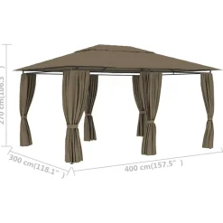 vidaXL Marquesina de jardín con cortinas gris taupe 4x3 m 180 g/m² Taupé Hot