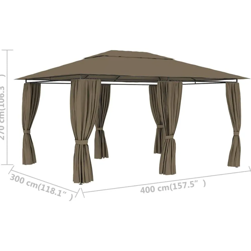 vidaXL Marquesina de jardín con cortinas gris taupe 4x3 m 180 g/m² Taupé Hot