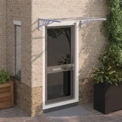 vidaXL Marquesina puerta policarbonato gris y transparente 122x90 cm Clearance
