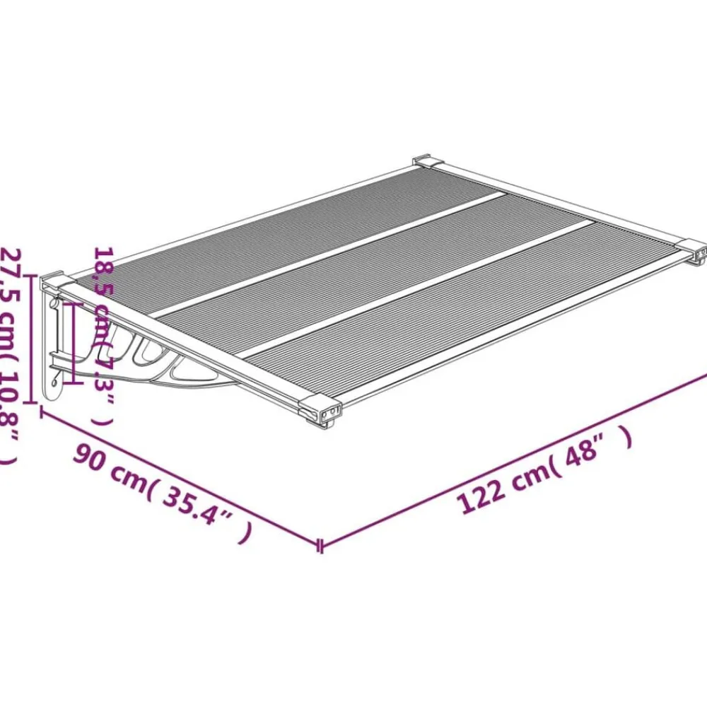vidaXL Marquesina puerta policarbonato gris y transparente 122x90 cm Clearance