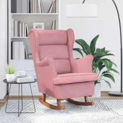 vidaXL Sillas-Mecedora con respaldo alto de terciopelo y madera maciza