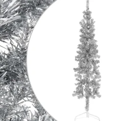 vidaXL Medio árbol de Navidad artificial con soporte 120 cm Plateado