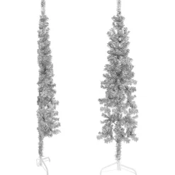 vidaXL Medio árbol de Navidad artificial con soporte 120 cm Plateado