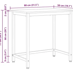 vidaXL Mesa 80 x 50 x 77 cm Madera Ingenierizada y Acero White Hot