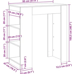 vidaXL Mesa alta bar con estantes madera 95x47x103,5 cm Roble Sonoma Outlet