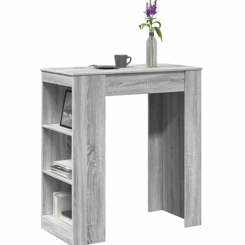vidaXL Mesa alta bar con estantes madera 95x47x103,5 cm Gris sonoma Online