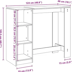 vidaXL Mesa alta con estante marrón roble 124x46x103,5 cm Marr&oacute;n roble