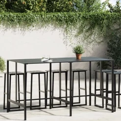 vidaXL Mesa alta de bar acero recubrimiento polvo negro 200x100x110 cm